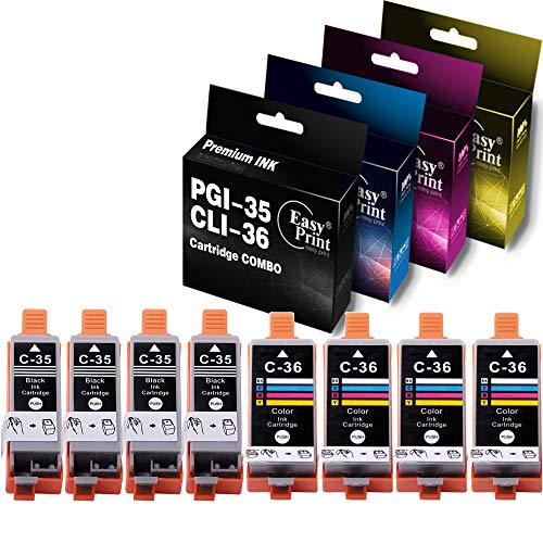 EASYPRINT (4 x Black with 4 x Tri Color) Compatible Ink Cartridges Replacement for Canon PGI-35 CLI-36 PGI35 CLI36 Used for PIXMA IP100B IP100 IP110 TR150 Series Printer, (8-Pack)