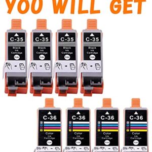 EASYPRINT (4 x Black with 4 x Tri Color) Compatible Ink Cartridges Replacement for Canon PGI-35 CLI-36 PGI35 CLI36 Used for PIXMA IP100B IP100 IP110 TR150 Series Printer, (8-Pack)