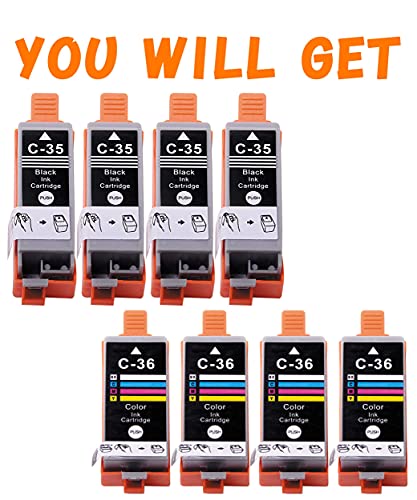 EASYPRINT (4 x Black with 4 x Tri Color) Compatible Ink Cartridges Replacement for Canon PGI-35 CLI-36 PGI35 CLI36 Used for PIXMA IP100B IP100 IP110 TR150 Series Printer, (8-Pack)