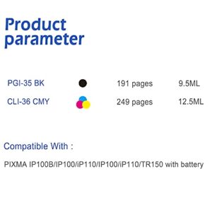 EASYPRINT (4 x Black with 4 x Tri Color) Compatible Ink Cartridges Replacement for Canon PGI-35 CLI-36 PGI35 CLI36 Used for PIXMA IP100B IP100 IP110 TR150 Series Printer, (8-Pack)