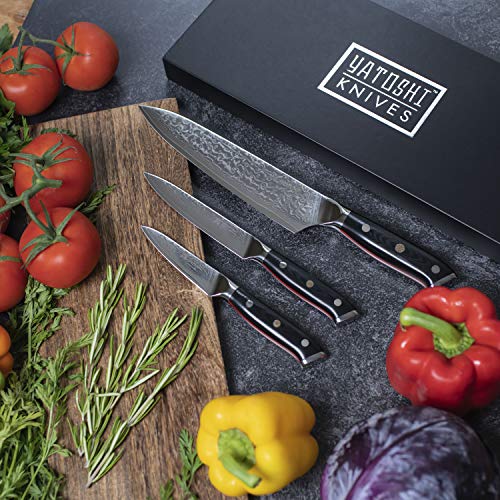 Yatoshi Damascus Pro Kitchen Knife 3 Set Ultra Sharp High Carbon VG10 Steel