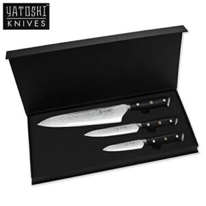 Yatoshi Damascus Pro Kitchen Knife 3 Set Ultra Sharp High Carbon VG10 Steel