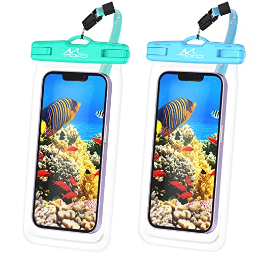 MoKo Floating Waterproof Phone Pouch [2 Pack], Floatable Phone Case Dry Bag with Lanyard Compatible withiPhone 14 13 12 11 Pro Max X/Xr/Xs, SE 3, Samsung S21/S20/S10/S9/S8, Sky Blue+Mint Green