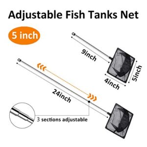 Grepol-V Aquarium Fish Net, 5 Inch Fine Mesh Fish Tank with Extendable 9-24 inch Long Handle