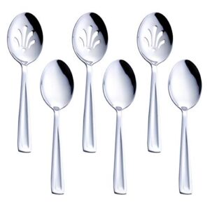 gogeili stainless steel serving spoon set, include 3 large serving spoon and 3 slotted spoon, 9.5-inch catering serving spoon set for party, banquet, buffet, dishwasher safe