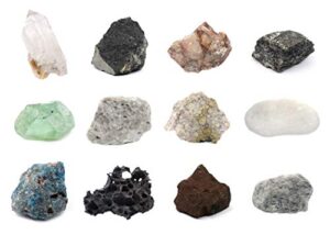 rock & mineral kit, 12 pieces - includes metamorphic, igneous, sedimentary rocks & minerals - 1" specimens - great for geology classrooms & basic field testing labs - tech cut rocks by eisco labs