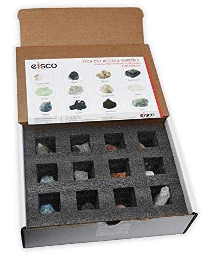 Rock & Mineral Kit, 12 Pieces - Includes Metamorphic, Igneous, Sedimentary Rocks & Minerals - 1" Specimens - Great for Geology Classrooms & Basic Field Testing Labs - Tech Cut Rocks by Eisco Labs