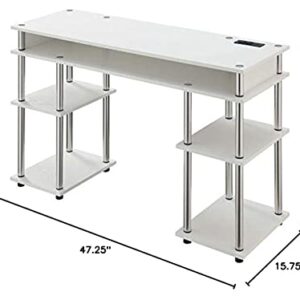 Convenience Concepts Designs2Go No Tools Student Desk with Charging Station and Shelves, White