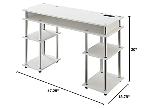 Convenience Concepts Designs2Go No Tools Student Desk with Charging Station and Shelves, White