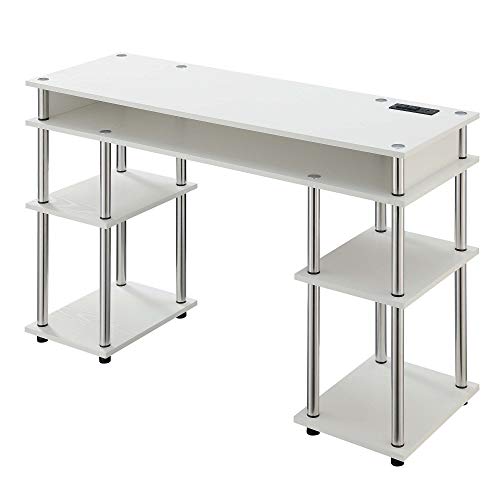 Convenience Concepts Designs2Go No Tools Student Desk with Charging Station and Shelves, White