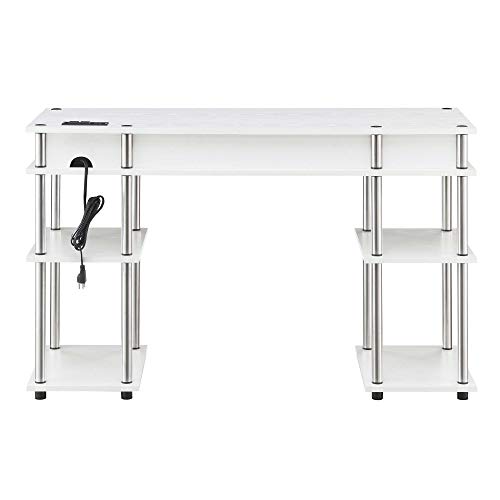 Convenience Concepts Designs2Go No Tools Student Desk with Charging Station and Shelves, White