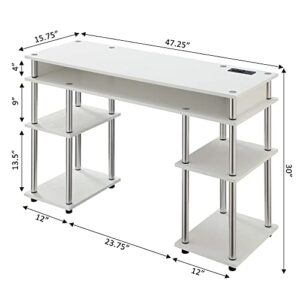 Convenience Concepts Designs2Go No Tools Student Desk with Charging Station and Shelves, White