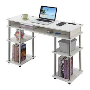 Convenience Concepts Designs2Go No Tools Student Desk with Charging Station and Shelves, White