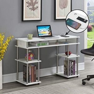 Convenience Concepts Designs2Go No Tools Student Desk with Charging Station and Shelves, White