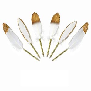 cheerland feather signature pens ballpoint pen for party reception wedding party guest book ceremony bridal baby shower anniversary graduation event party favors (gold/white)