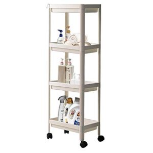 TCHANHOME Laundry Room Rolling Cart Slide Out Mobile Shelves Organizer 4 Tier Storage Utility Tower Rack Unit with Wheels for Kitchen Pantry Bathroom