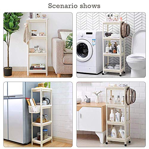 TCHANHOME Laundry Room Rolling Cart Slide Out Mobile Shelves Organizer 4 Tier Storage Utility Tower Rack Unit with Wheels for Kitchen Pantry Bathroom