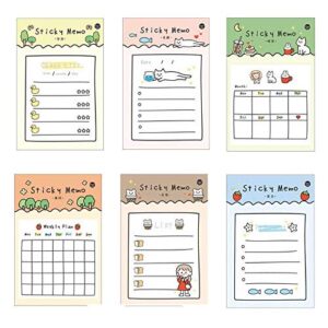 dzdzcrafts cat weekly daily monthly planner check list 6-packs 180 sheets 3.4" x 5.2" sticky notes notepads self-stick memo pads