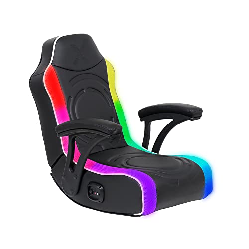 X Rocker Emerald RGB LED Floor Gaming Chair, Headrest Mounted Speakers, 2.0 Wired Audio System, 5110701, 30.3" x 26.4" x 22.2", Black