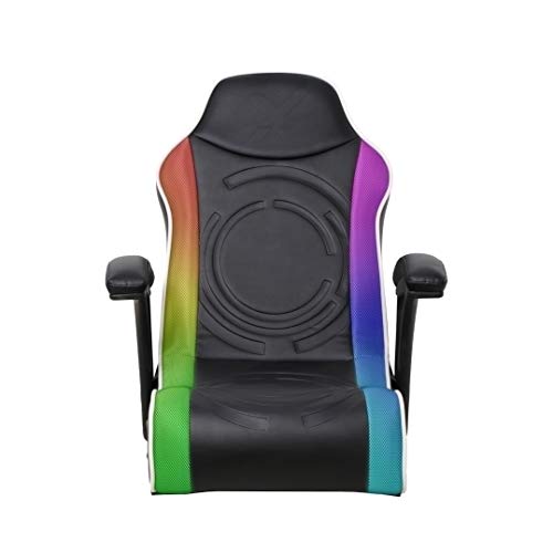 X Rocker Emerald RGB LED Floor Gaming Chair, Headrest Mounted Speakers, 2.0 Wired Audio System, 5110701, 30.3" x 26.4" x 22.2", Black