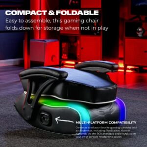 X Rocker Emerald RGB LED Floor Gaming Chair, Headrest Mounted Speakers, 2.0 Wired Audio System, 5110701, 30.3" x 26.4" x 22.2", Black