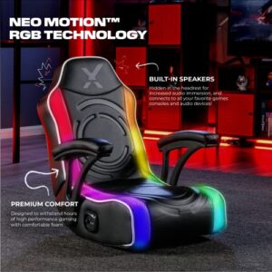 X Rocker Emerald RGB LED Floor Gaming Chair, Headrest Mounted Speakers, 2.0 Wired Audio System, 5110701, 30.3" x 26.4" x 22.2", Black