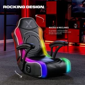 X Rocker Emerald RGB LED Floor Gaming Chair, Headrest Mounted Speakers, 2.0 Wired Audio System, 5110701, 30.3" x 26.4" x 22.2", Black