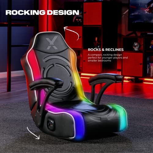 X Rocker Emerald RGB LED Floor Gaming Chair, Headrest Mounted Speakers, 2.0 Wired Audio System, 5110701, 30.3" x 26.4" x 22.2", Black