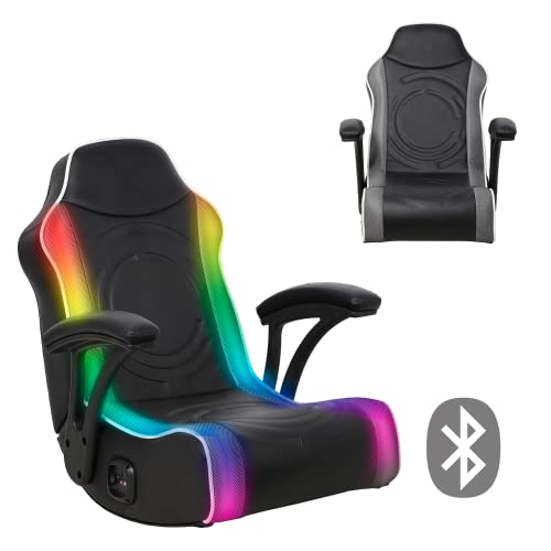 X Rocker Emerald RGB LED Floor Gaming Chair, Headrest Mounted Speakers, 2.0 Wired Audio System, 5110701, 30.3" x 26.4" x 22.2", Black