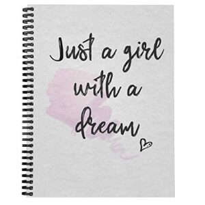 softcover girl with a dream 8.5" x 11" motivational spiral notebook/journal, 120 wide ruled pages, durable gloss laminated cover, black wire-o spiral. made in the usa