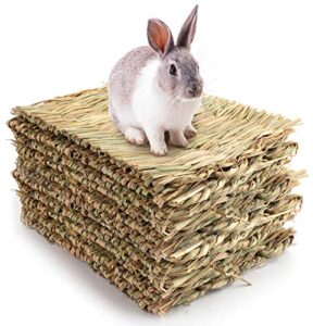 yesland 12 pack woven bed mat for rabbits - grass mat & bunny bedding nest - rabbit bed and natural chew toy bed for guinea pig chinchilla squirrel hamster cat dog and small animal