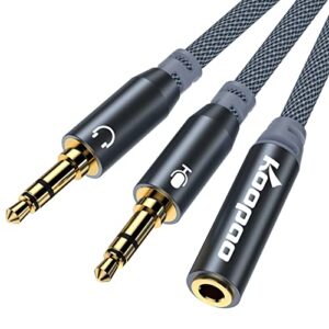 koopao 3.5mm splitter headphone mic cable, headset 3.5mm female to 2 dual male microphone auido stereo jack earphones port to gaming speaker pc adapter