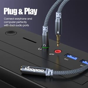 KOOPAO 3.5mm Splitter Headphone Mic Cable, Headset 3.5mm Female to 2 Dual Male Microphone Auido Stereo Jack Earphones Port to Gaming Speaker PC Adapter