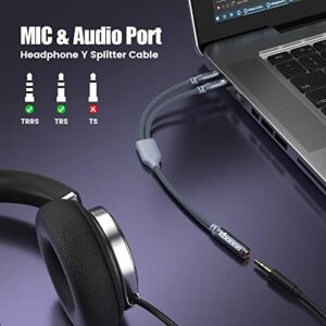 KOOPAO 3.5mm Splitter Headphone Mic Cable, Headset 3.5mm Female to 2 Dual Male Microphone Auido Stereo Jack Earphones Port to Gaming Speaker PC Adapter