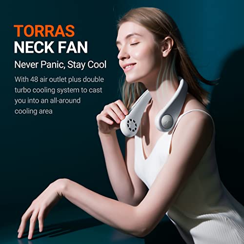 TORRAS L2 Portable Neck Fan Rechargeable【2023】Lightweight 8oz Bladeless Neck Fans for Women/Men/Kids Last 8H, Wearable Personal Neck Fan Quiet, Leafless, Neck Air Conditioner Battery Powered, 3 Speeds