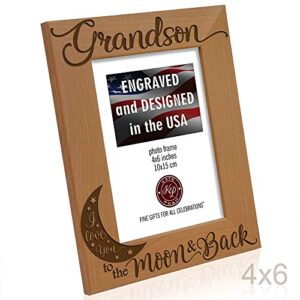 KATE POSH Grandson I Love You to The Moon and Back Engraved Wood Picture Frame, Grandma Grandpa Gifts, Christmas, Birthday, Mother's Day, Father's Day (4x6 Vertical)