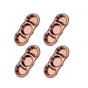 mingcheng 3-compartment stainless steel dipping sauce dish, set of 4 appetizer serving tray/bowls for sauce, vinegar, soy, bbq, hotpot, snacks and other party dinner, dishwasher safe rose gold