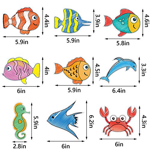63 Pieces Sea Animals Cutouts Fish Cutouts Tropical Fish Accents Colorful Fish Accents with Glue Point Dots for Classroom Decor Bulletin Board Ocean Themed Party Baby Nursery Kids Bedroom