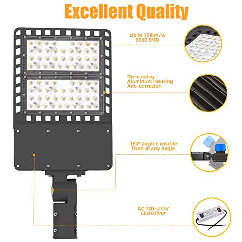 WYZM LED Parking Lot Light 300W,5500K 39,000 Lumens,1000W Metal Halide/HPS Replacement,IP65 Waterproof, Outdoor LED Parking Lot Light for Stadium,Roadways,Adjustable Commercial Light(300w Slip fit)