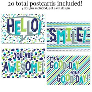 It's A Great Day! Blank Postcards for Kids to Send to Friends, Blue & Green Total of 20 4"x6" Fill In Notecards (5 of each design) by AmandaCreation