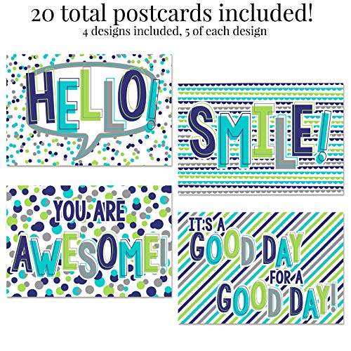 It's A Great Day! Blank Postcards for Kids to Send to Friends, Blue & Green Total of 20 4"x6" Fill In Notecards (5 of each design) by AmandaCreation