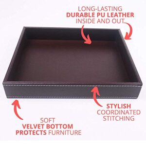 Valet Tray, Dresser Organizer, Desk Tray, Bedside Organizer, Key Bowl, Nightstand Organizer for Men, EDC Tray, Brown PU Leather, 10.3 x 8.3 x 1.6 inches