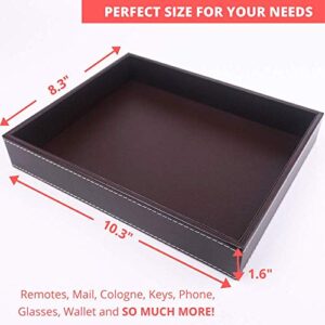 Valet Tray, Dresser Organizer, Desk Tray, Bedside Organizer, Key Bowl, Nightstand Organizer for Men, EDC Tray, Brown PU Leather, 10.3 x 8.3 x 1.6 inches