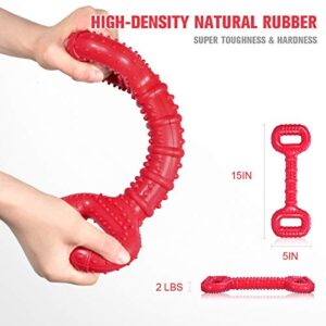 Feeko Dog Toys for Aggressive Chewers Large Breed 15 inch Interactive Dog Toy Large Long Lasting Dog Toys with Convex Design Natural Rubber Tug-of-war Toy for Medium Large Dogs Tooth Clean(Red)