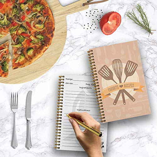 Softcover Classic Recipes 5.5" x 8.5" Spiral Recipe Notebook/Journal, 120 Recipe Pages, Durable Gloss Laminated Cover, Gold Wire-o Spiral. Made in the USA