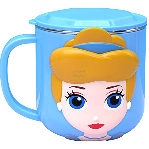 Everyday Delights 3D Princess Cinderella Blue Durable Stainless Steel Insulated Cup with Lid, 250ml