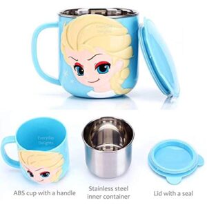 Everyday Delights 3D Princess Cinderella Blue Durable Stainless Steel Insulated Cup with Lid, 250ml