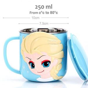Everyday Delights 3D Princess Cinderella Blue Durable Stainless Steel Insulated Cup with Lid, 250ml