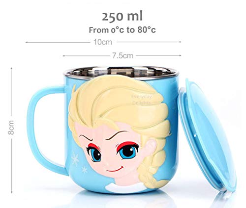 Everyday Delights 3D Princess Cinderella Blue Durable Stainless Steel Insulated Cup with Lid, 250ml