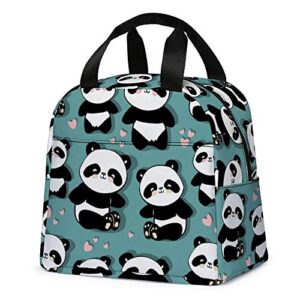 panda lunch bag, cute kids insulated lunch box reusable cooler tote bag multi-functional school lunch container for teen boys girls (teal)